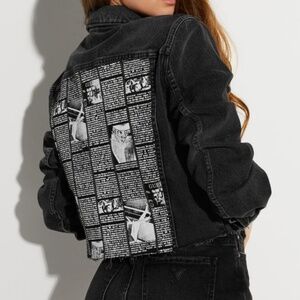 NEW GUESS Cropped Graphic Denim Jacket SZ S